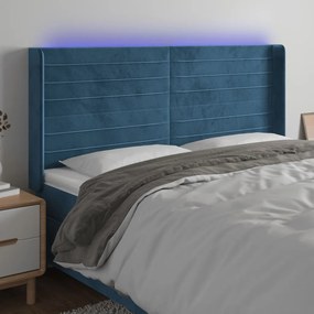 3124252 vidaXL Tăblie de pat cu LED, albastru închis, 183x16x118/128cm catifea