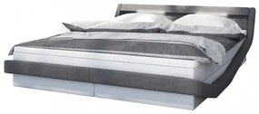Pat din piele artificiala cu lumini LED 198x232x74 cm alb/gri