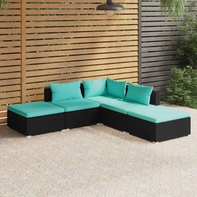 3101609 vidaXL Set mobilier de grădină cu perne, 5 piese, negru, poliratan