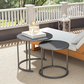 Outsunny Set de 2 măsuțe laterale stivabile masă rotundă de grădină rezistentă la intemperii masă de balcon din oțel economisitoare de spațiu gri închis | Aosom Romania
