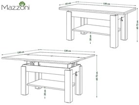 Mazzoni BRAVO Stejar Artisan/Bej (Șampanie) - MĂSUȚĂ EXTENSIBILĂ CU RIDICAREA BLATULUI MĂSUȚĂ DE CAFEA CU RAFT