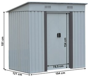 Depozit grădină pentru scule din tablă, alb / gri, 1,9x1,2 m, TEDOK