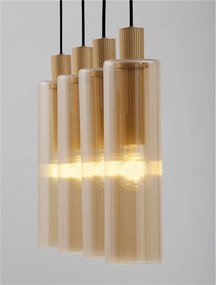 Lustra cu 4 pendule metal auriu, sticla chihlimbar ZOELLA