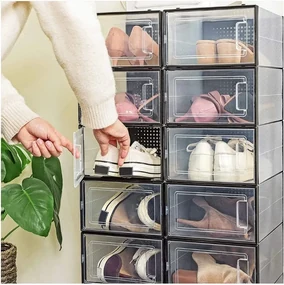 SongmicsHome Organizator pentru pantofi MARI, 18 compartimente, negru/transparent
