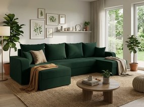Coltar extensibil in forma de U VALERIO 305x140 cm, verde inchis