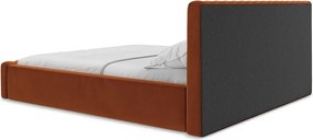 Pat matrimonial teracotă tapițat cu spațiu de depozitare cu somieră 140x200 cm Lemi – Makamii