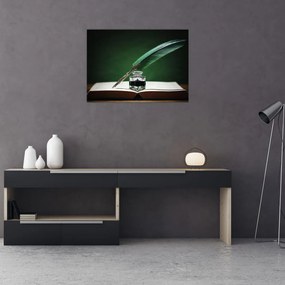 Tablou pe sticlă cu stilou sriind (70x50 cm)