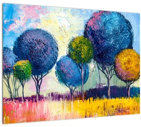 Tablou pe sticlă - Copaci, pictură în ulei (70x50 cm)