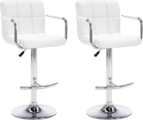 vidaXL Scaune de bar, 2 buc., alb, piele ecologică
