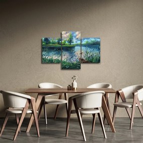 Tablou- Pictură în ulei, seară de vară lângă lac (90x60 cm)