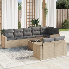vidaXL Set canapele de grădină, 9 piese, cu perne, bej, poliratan