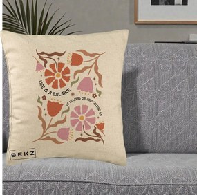 Perna Decorativa Life is a Balance Floral, 40x40 cm, Bej, Husa Detasabila, Perna Inclusa, BEKZ®