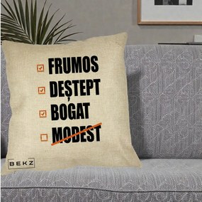 Perna Decorativa Frumos Destept Bogat, 40x40 cm, Crem, Husa Detasabila, Perna Inclusa, BEKZ®