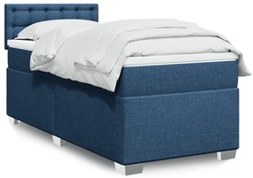 vidaXL Pat box spring cu saltea, albastru, 90x200 cm, textil