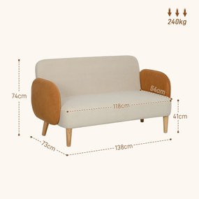 HOMCOM Canapea cu 2 Locuri în Stil Nordic din Material Textil cu Brațe și Picioare din Lemn, 138x73x74 cm, Alb Crem | Aosom Romania