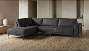 Colțar gri antracit cu tapițerie din imitație de piele (colț pe partea stângă ) Copenhagen – Scandic