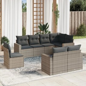 vidaXL Set canapele de grădină cu perne, 8 piese, gri, poliratan