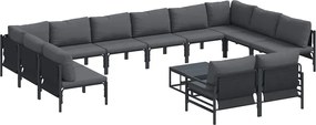 vidaXL Set de canapele pentru grădină cu pernă 13 pcs Negru Oțel