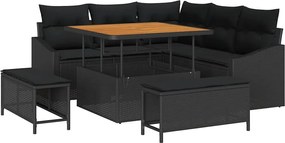 vidaXL Set de canapele pentru grădină cu pernă 8 pcs Negru Rattan poli