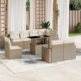 vidaXL Set canapele de grădină, 9 piese, cu perne, bej, poliratan