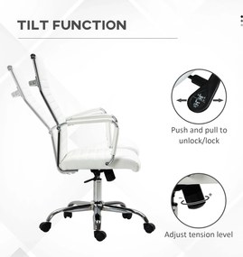 Vinsetto Scaun de birou ergonomic din piele ecologică, cu rotire și balans, 54x62x104-114 cm, alb | Aosom Romania