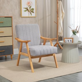 HOMCOM Fotoliu în Design Scandinavian, Catifea, Lemn Masiv, 68 cm x 74 cm x 82 cm, Gri deschis | Aosom Romania