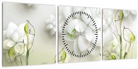 Tablou cu flori (cu ceas) (90x30 cm)