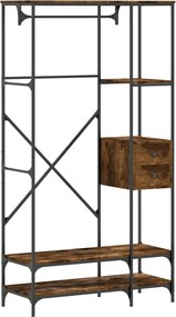 vidaXL Suport de haine cu rafturi, stejar fumuriu, lemn prelucrat