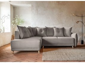 Colțar maro deschis extensibil cu tapițerie din catifea reiată (colț stânga) Lazy Lukka – Miuform