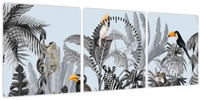 Tablou - Animale în pădurea tropicală (cu ceas) (90x30 cm)