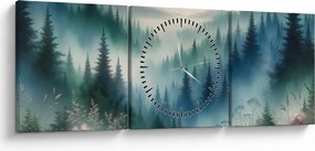 Tablou - Peisaj forestier cu ceață (cu ceas) (90x30 cm)