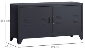 HOMCOM Suport TV banc televizor design industrial 2 dulapuri cu 2 rafturi reglabile treceri pentru cabluri structura otel negru | Aosom Romania