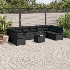 3249934 vidaXL Set canapele de grădină cu perne, 11 piese, negru, poliratan