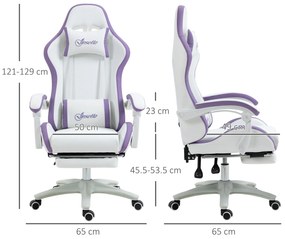 Vinsetto Scaun Gaming Reglabil pe Înălțime cu Tetieră, Alb și Mov | Aosom Romania