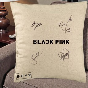 Perna Personalizata K-pop BLACKPINK Tinute Negre Grup Simplu, 40x40 cm, Bej, Husa Detasabila, Perna Inclusa, BEKZ®