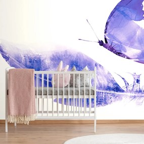 Tapet autoadeziv pană cu fluture în design violet