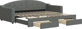 vidaXL Pat de zi cu extensie și sertare, gri închis, 90x200 cm textil