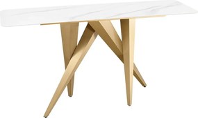 Consola design modern, Metal, Auriu, Ceramica, Alb, ART LIVING 140cm