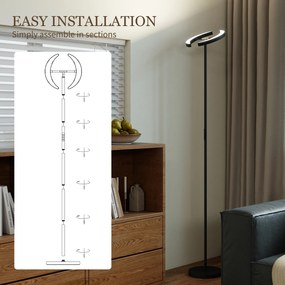 HOMCOM Lampă de Podea Dimmerabilă cu Telecomandă și Dublă Cap Girevole la 350°, Lampă de Podea cu Reglare Temperatură Culoare 2700K-6000K, pentru Sufragerie și Cameră, Negru | Aosom Romania