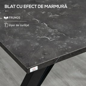 HOMCOM Masă de Bar Rectangulară pentru 4, Blat Efect de Marmură, Design Modern, 120x60x102 cm, Negru | Aosom Romania