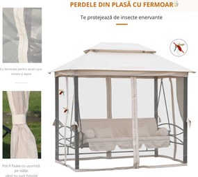 Foisor cu Canapea 3 Locuri și 5 perne, Plasa Tantari, cadru din otel, Bej 232x149x245cm Outsunny | Aosom Romania