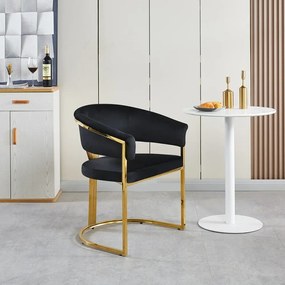 Scaun dining, cadru metalic auriu, tapiterie catifea, Negru/Auriu