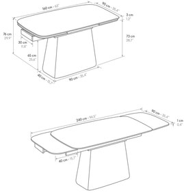 Masa extensibila ceramica Trevi, 160cm/90cm