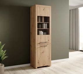 Bufet high JANEZ – 58x40x200 cm – Stejar Artisan / Negru