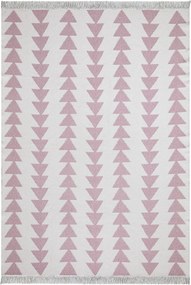 Covor 22994A, 60x100 cm, forma dreptunghiulara, bumbac, alb/roz