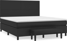 vidaXL Pat box spring cu saltea, negru, 160x200 cm, piele ecologică