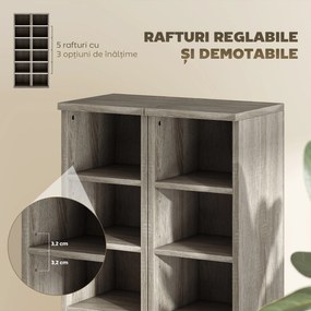 HOMCOM Set de 2 Dulapuri pentru CD-uri cu Polițe Reglabile, Raft pentru 204 CD-uri Economisitor de Spațiu, Dulap Media cu 12 Compartimente, pentru Living, Dormitor, Birou, 21x22,5x88,5cm, Gri Antichizat | Aosom Romania