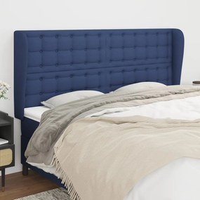 3118402 vidaXL Tăblie de pat cu aripioare, albastru, 163x23x118/128 cm, textil