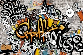 Tapet autoadeziv graffiti pe perete de cărămidă