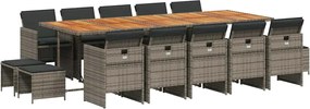 vidaXL Set mobilier de grădină cu perne, 15 piese, gri, poliratan